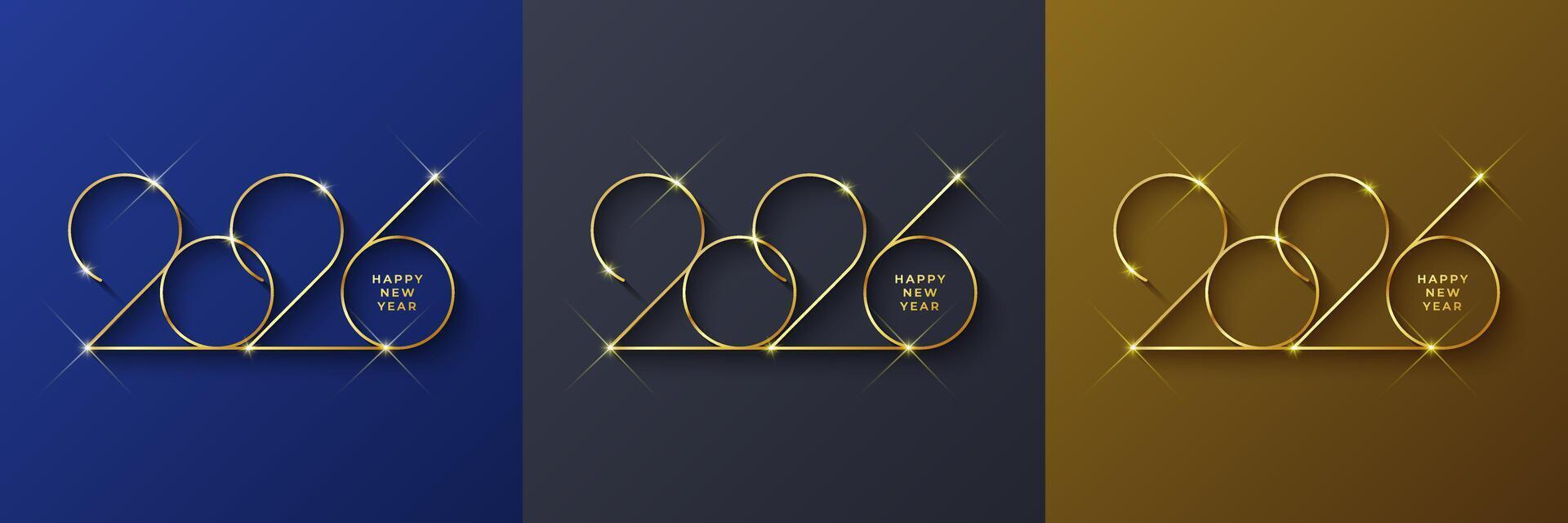 Set of golden 2026 New Year logos, perfect for holiday greeting cards. Elegant designs suitable for flyers, invitations, calendars vector