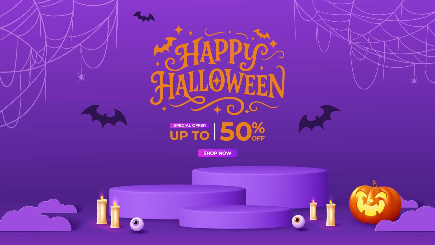 Halloween sale with purple background and pumpkin vector
