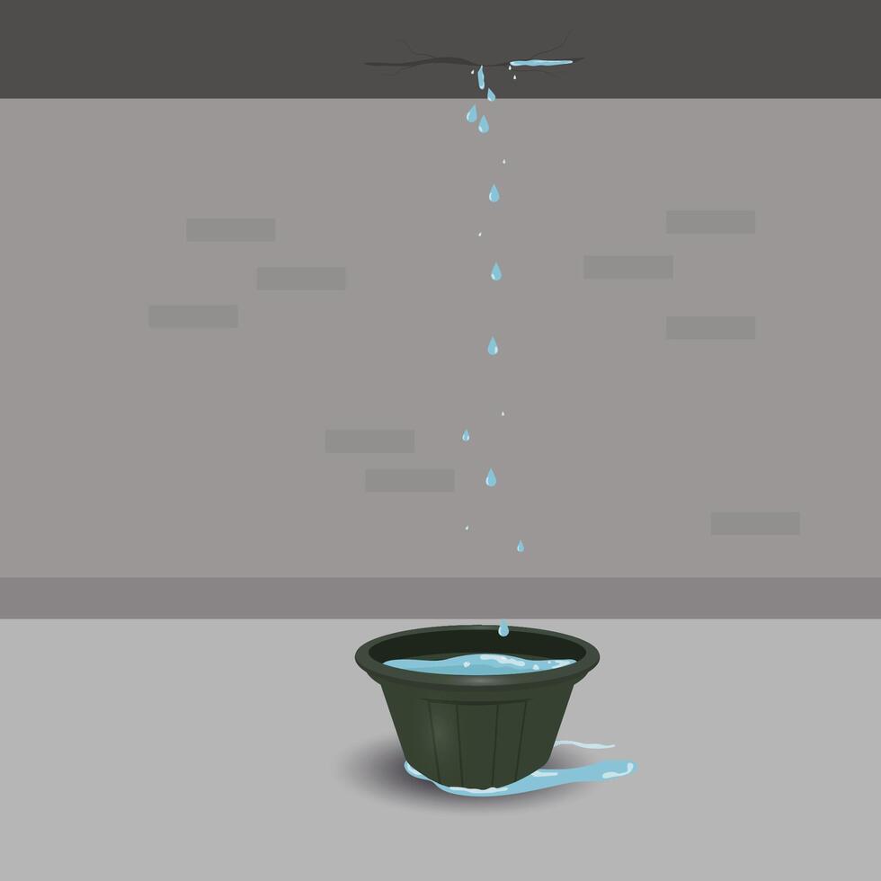 Roof leak with buckets stock design illustration vector