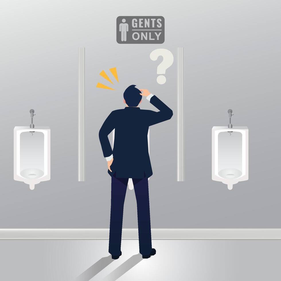 Man confused in men's restroom vector