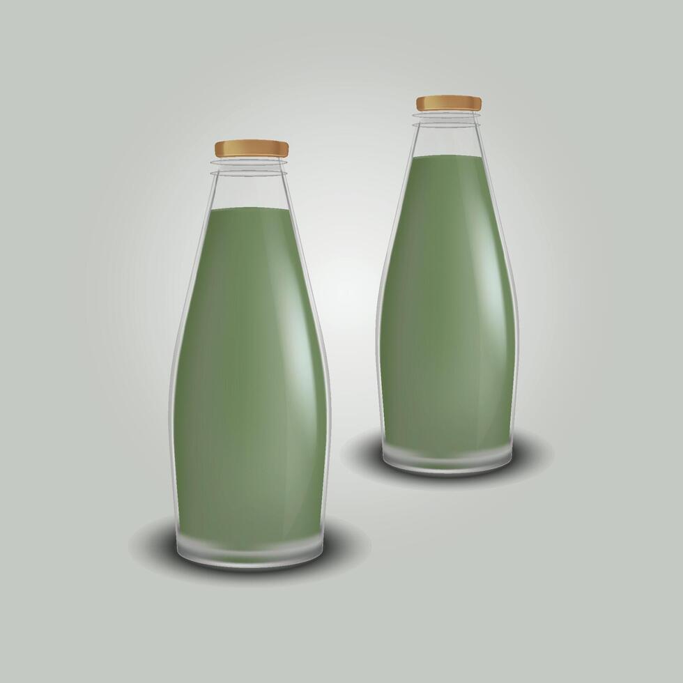 Milk matcha latte in glass bottles stock design illustration vector