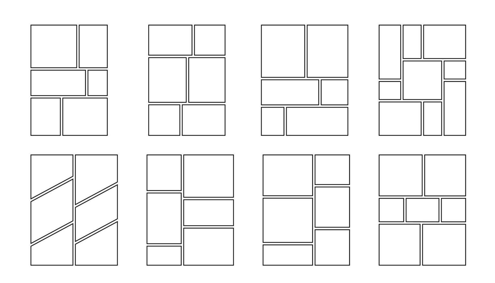 Comic manga storyboard grid template, rectangle layout for photo collage, flyer or poster vector