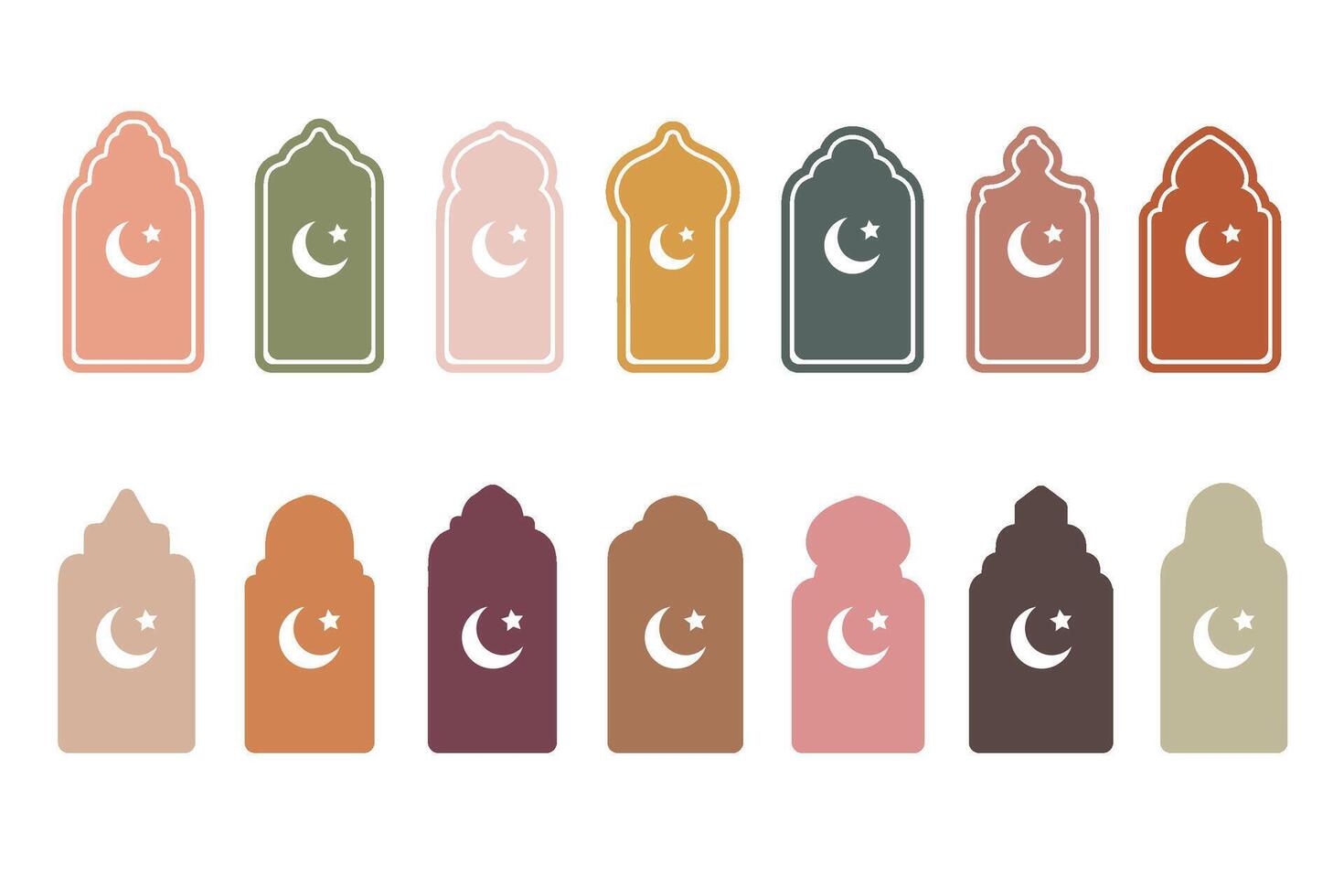 Arabic frame with moon, Ramadan motif, window in the architecture of India or Morocco. art, flat illustrations set vector