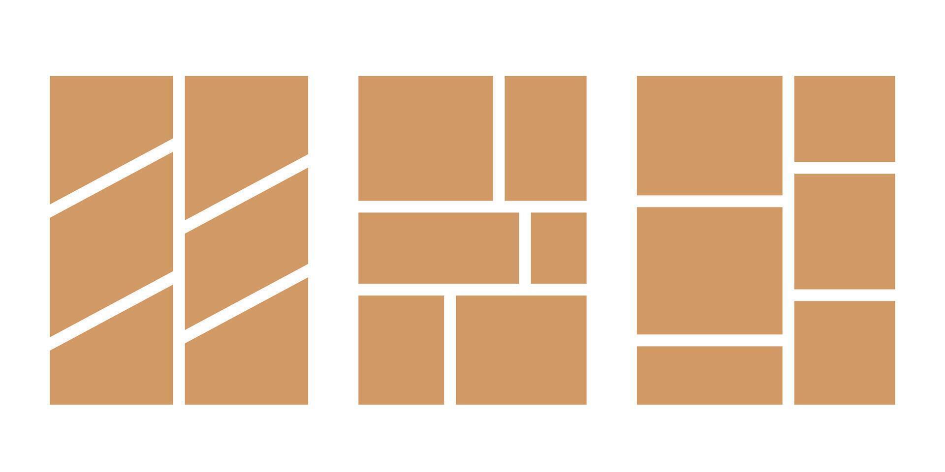 frame with six segments, photo collage, grid. Mosaic illustrations set. rectangle mood board. Empty mockup vector