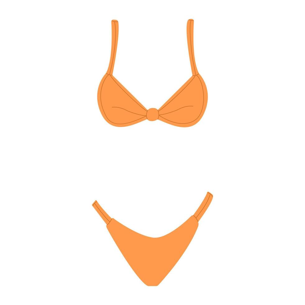 Orange one-piece swimsuit.Summer women's clothing for vacation, for swimming.Fashionable swimwear.Stylish design and minimal details.Sketch of bikini vector