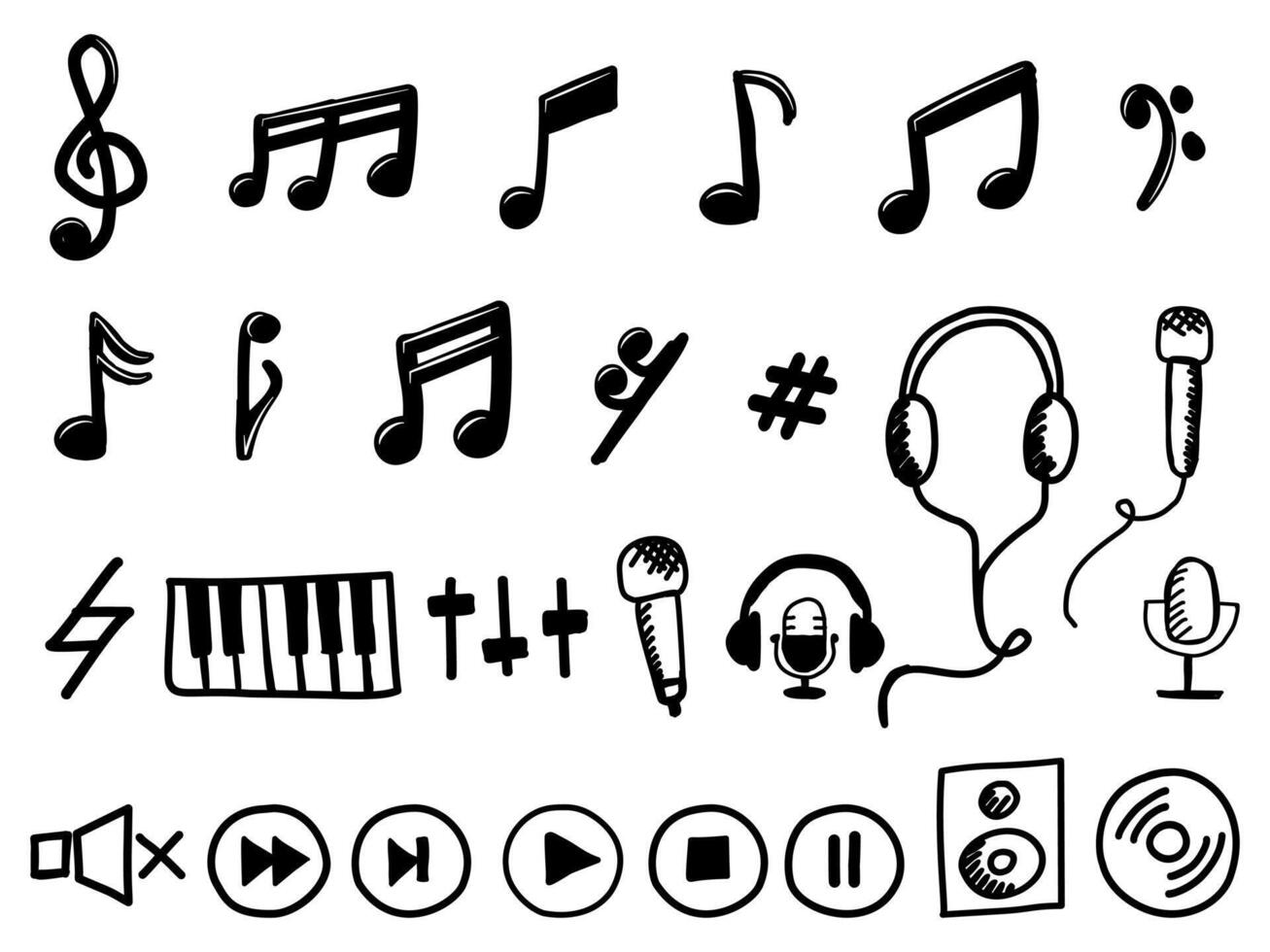 Music notes symbols and element music hand drawn collection. vector