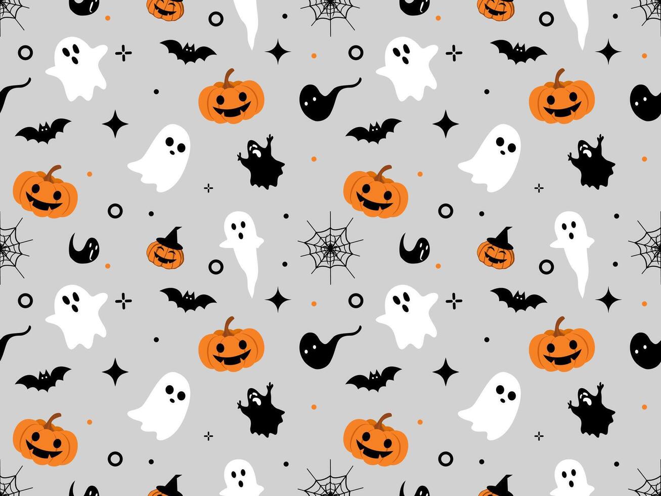 Halloween pattern with ghosts and pumpkins vector