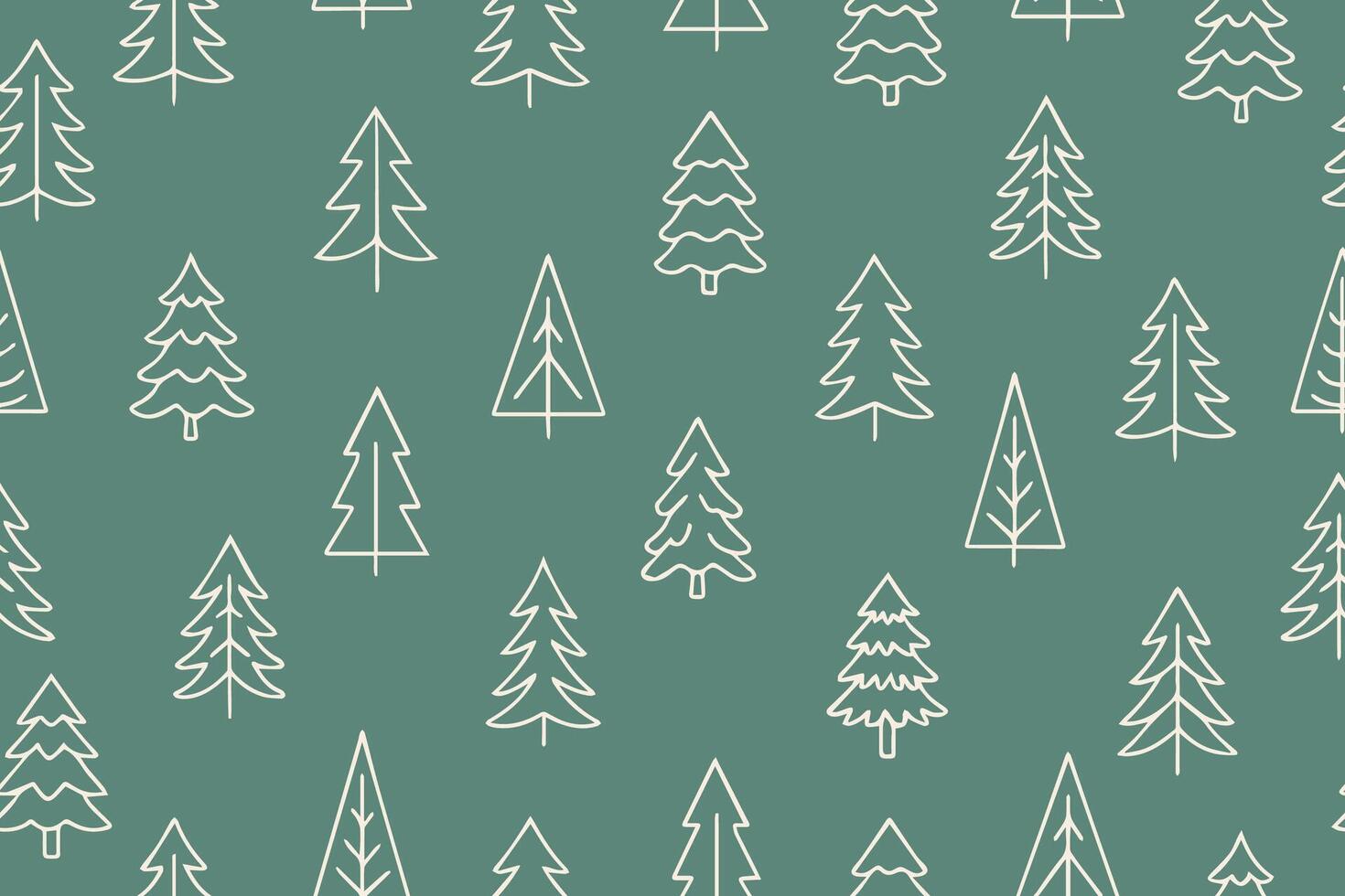 Christmas seamless pattern of Christmas trees in doodle style. Simple seamless background with New Year. design for winter holidays, wallpaper, wrapping paper, fabric, decor, gift wrap. vector