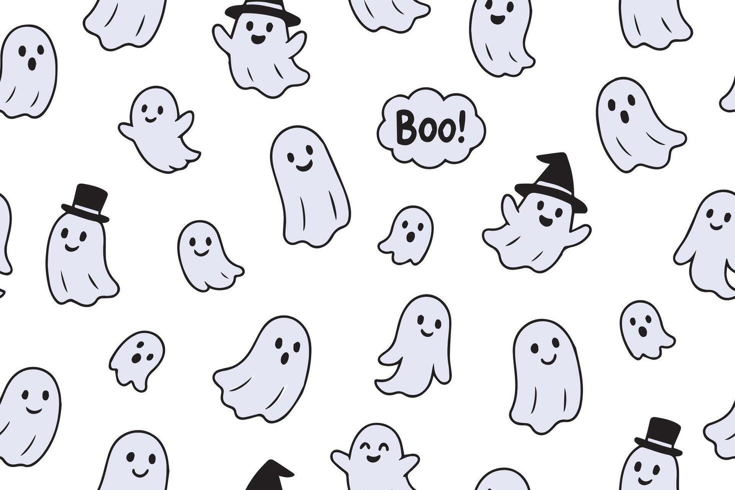 Seamless pattern of cute ghosts. Collection of cute flying spirits. Halloween symbol. Boo. illustration for your design. vector