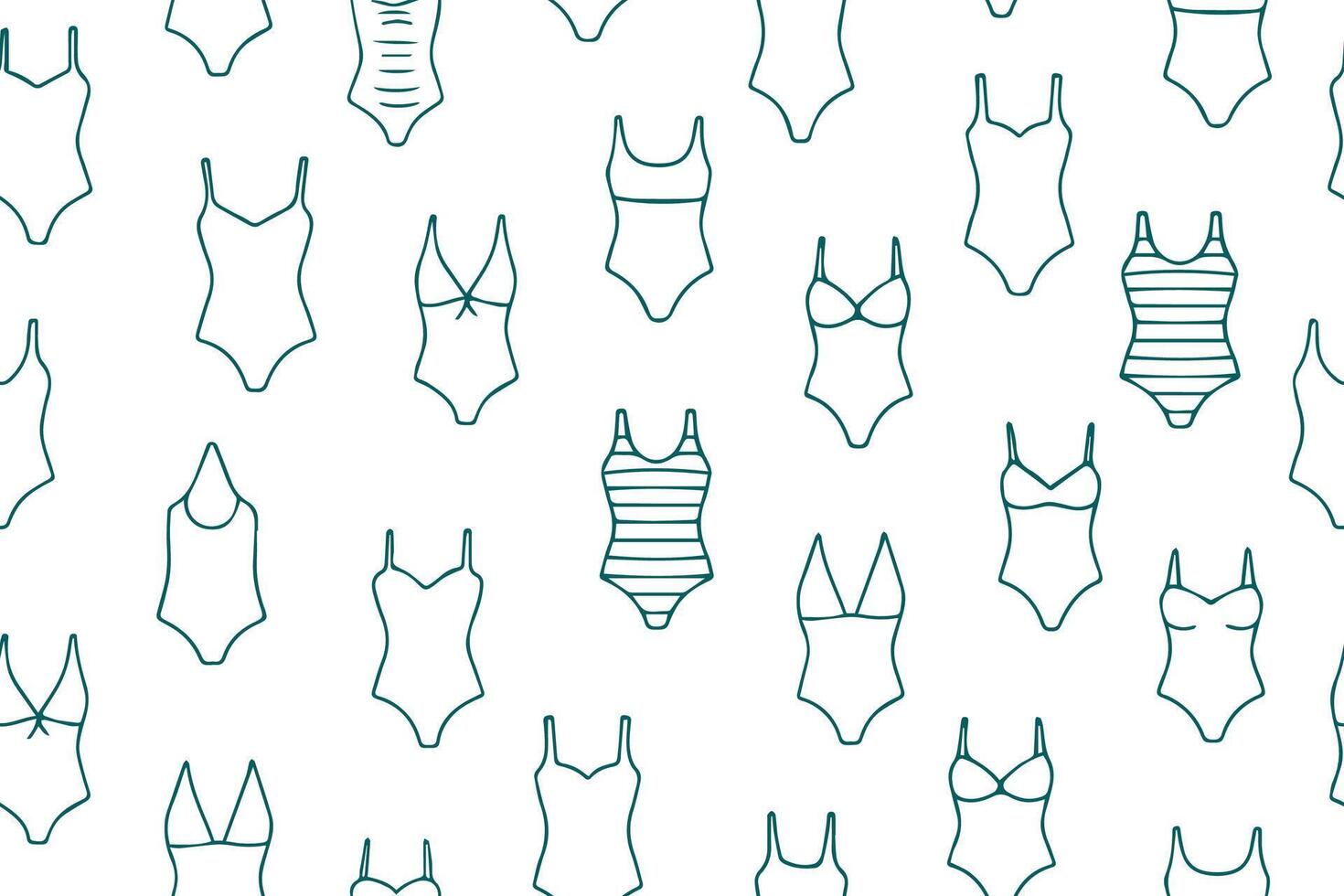 Seamless pattern of swimsuits in doodle style on white background. Hand drawn isolated fashion illustration. vector
