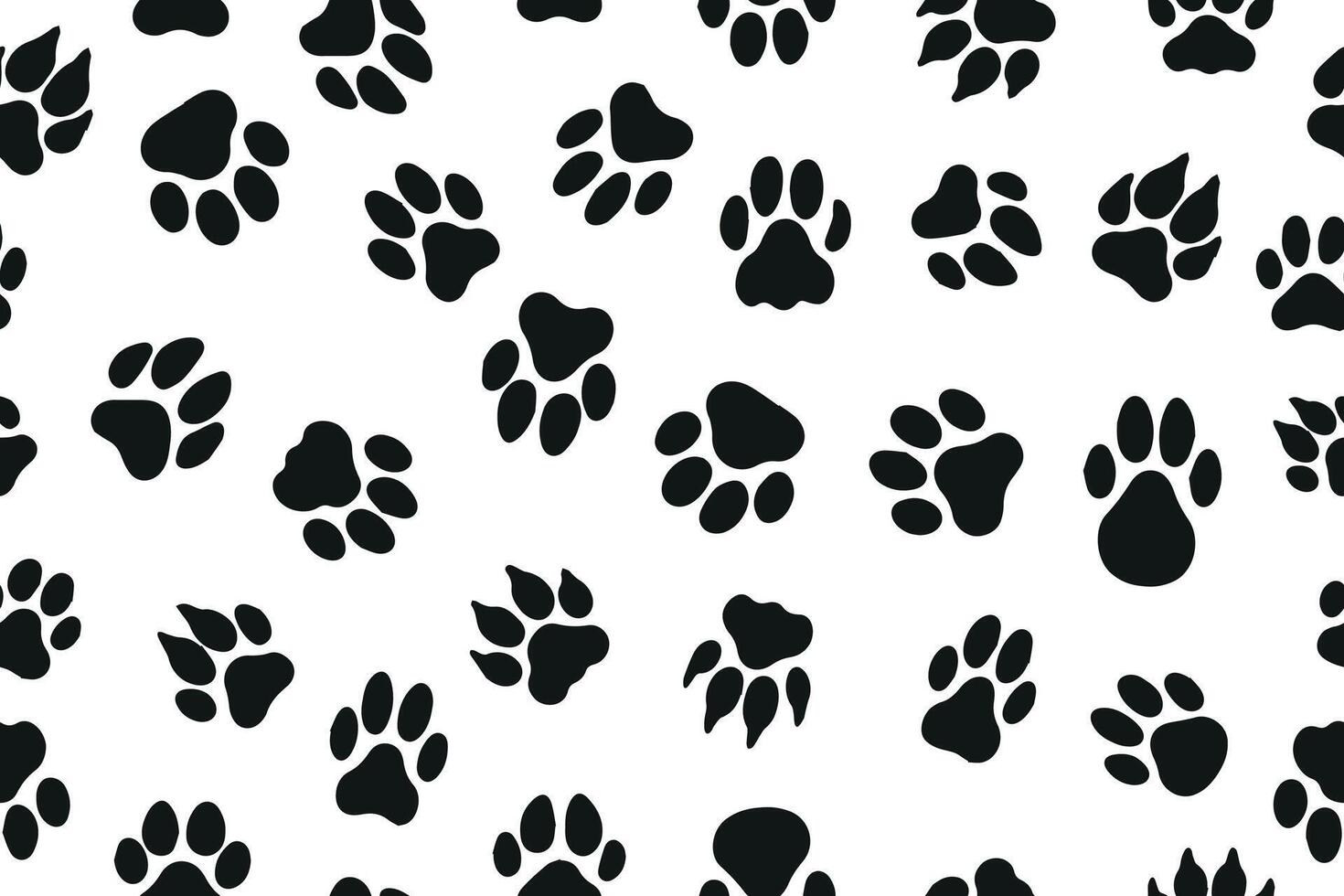 Pet paw seamless pattern, dog or cat paw print texture, animal background, grunge stamp repeat, footprint wallpaper. Black silhouettes of pet paws. Abstract paw wallpaper. vector