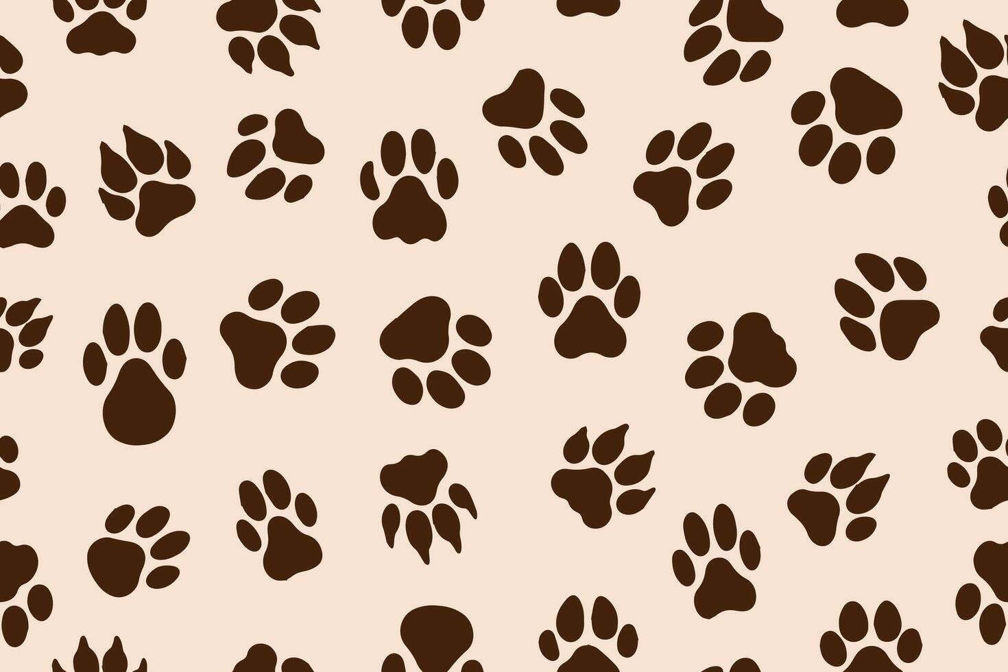 Pet paws seamless pattern, dog or cat paw print texture, foot print wallpaper on pink background. Brown pet paw silhouettes. Abstract paw wallpaper. vector