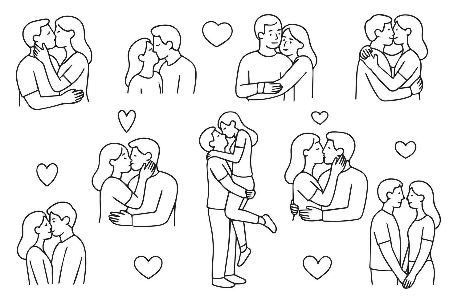 Romantic Couples Kissing Illustration Set Ideal for relationship and love themed designs. vector