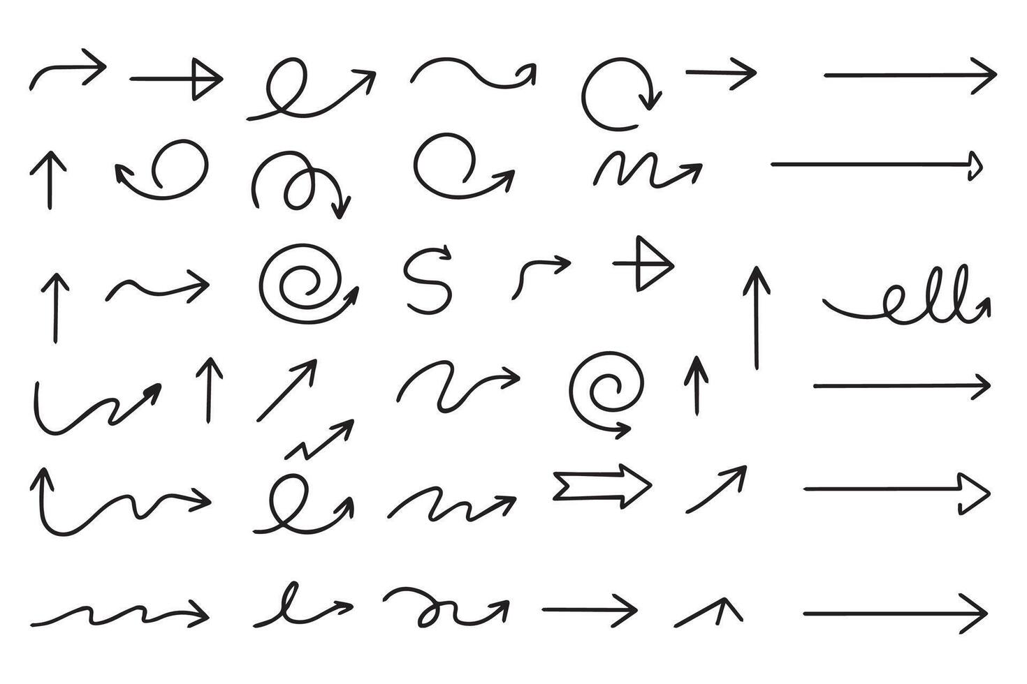 Set of Hand-drawn Arrows in Various Styles and Directions ws, stylish, flexible, artistic, expressive, choice, decision, emphasis, aesthetics, composition, dynamic, variety vector