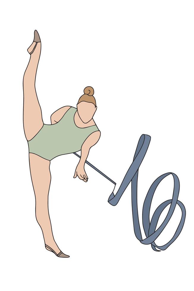 Rhythmic gymnast elegantly performs with a flowing ribbon vector