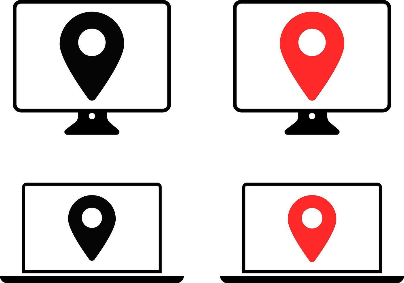 Monitor Location Map icon. technology blogs. map services. digital marketing presentations. global positioning system sign vector