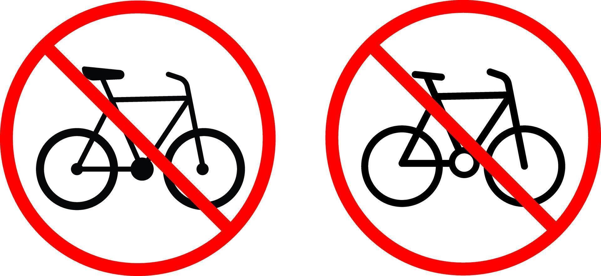 Prohibited sign Bicycle icon. Red prohibition signs. indicating no cycling allowed in designated areas. No pedestrians vector