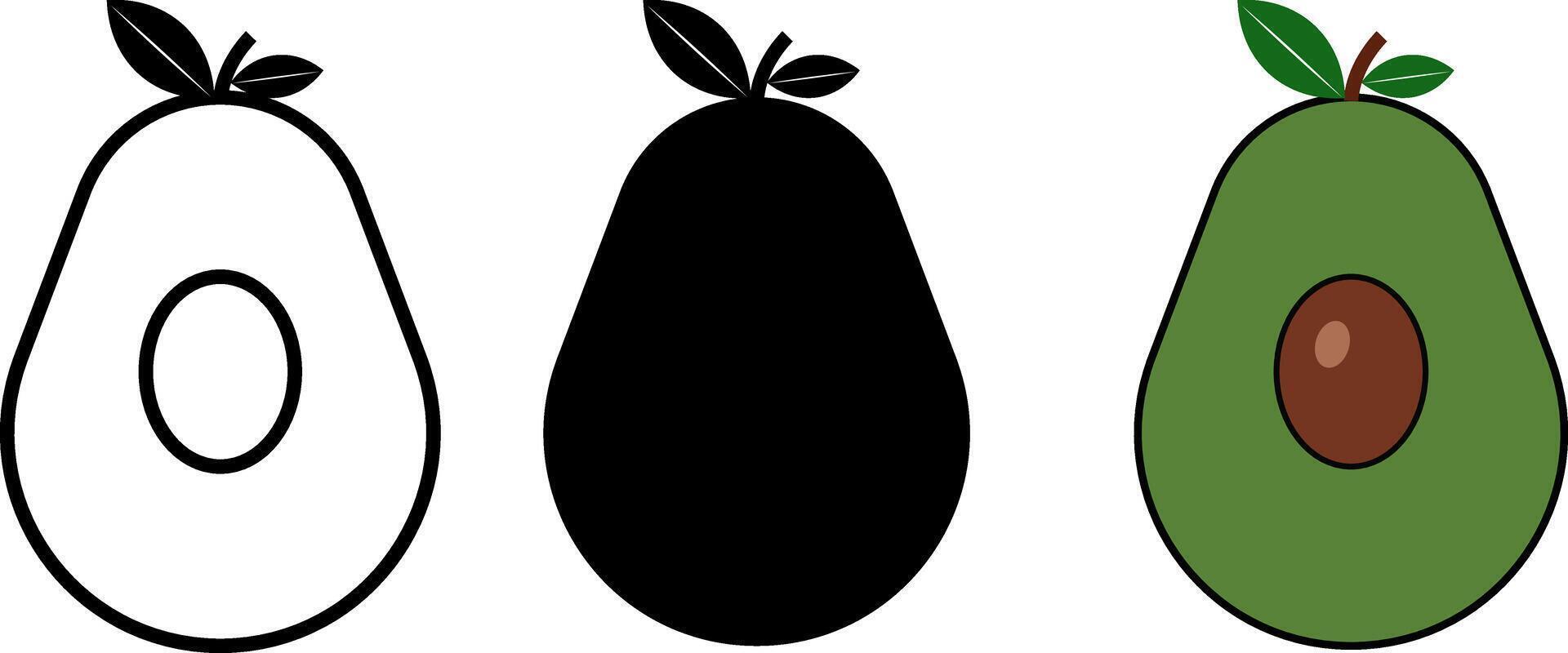 avocado icon set. tropical healthy nutrition. health food exotic. nutritious natural food and avocado slices vector