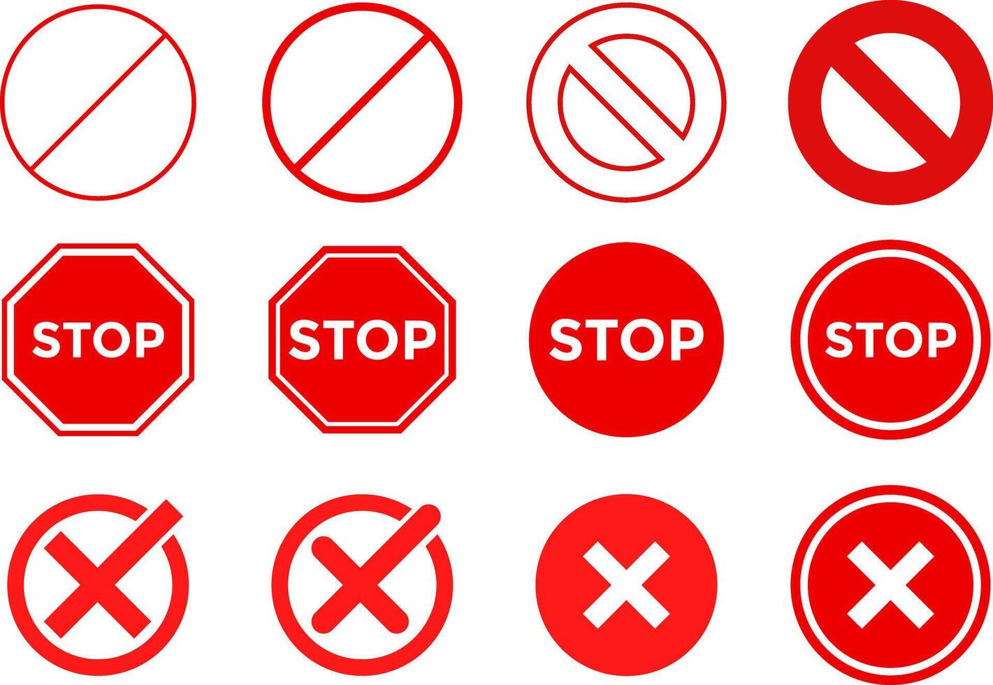 Stop sign icon set. ban icons. Red Crossed Circle. No icon signs vector