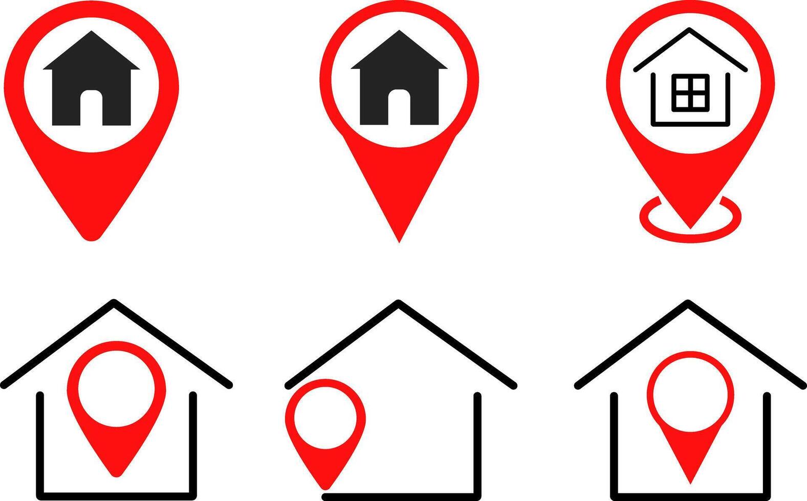 Home location icon set. global positioning system. Map pointer symbol. Location point of home. Geolocation mark on the map vector