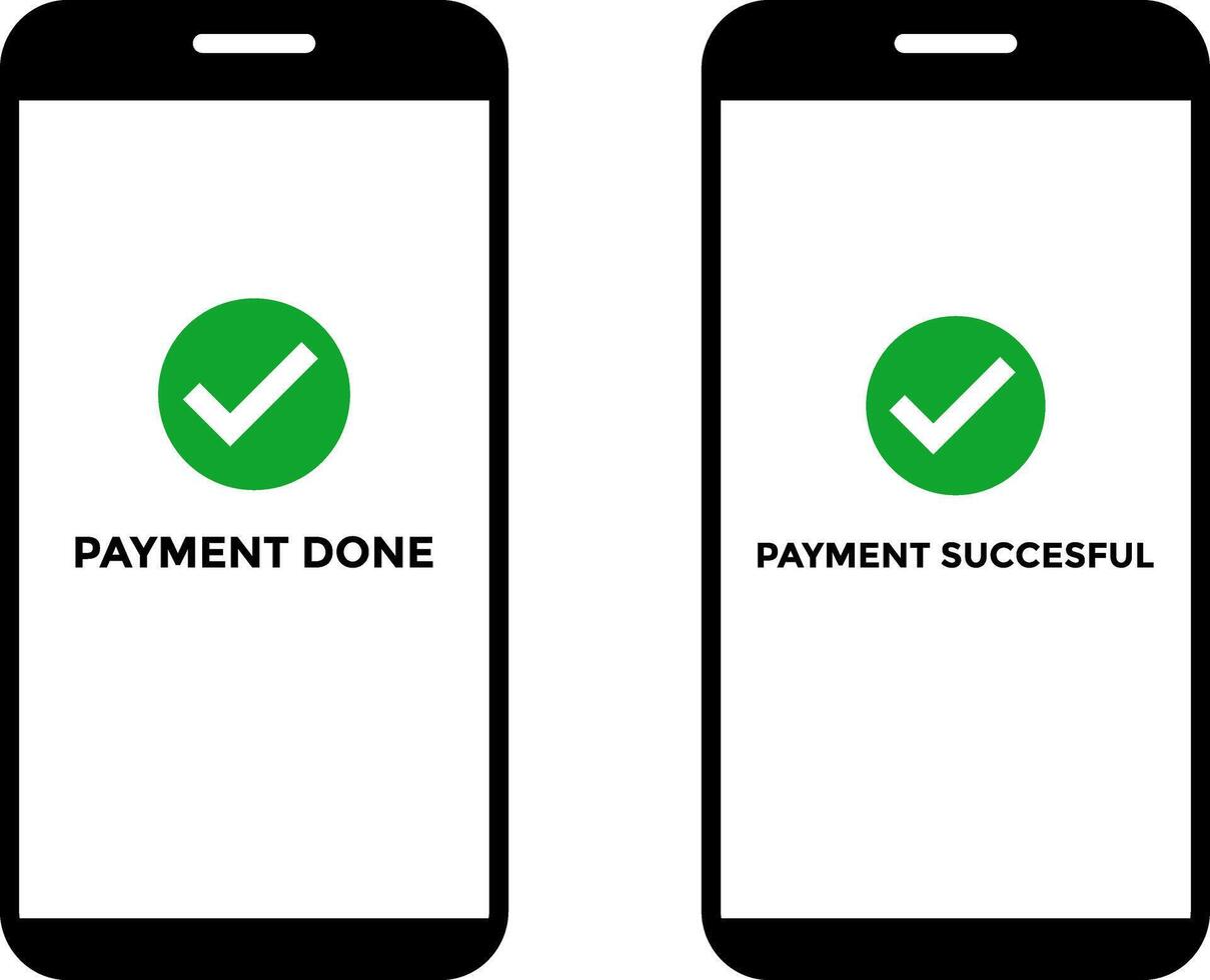 payment done and payment successful icon set. Smartphone with Approved Sign. portable information device. Representing Payment Success vector
