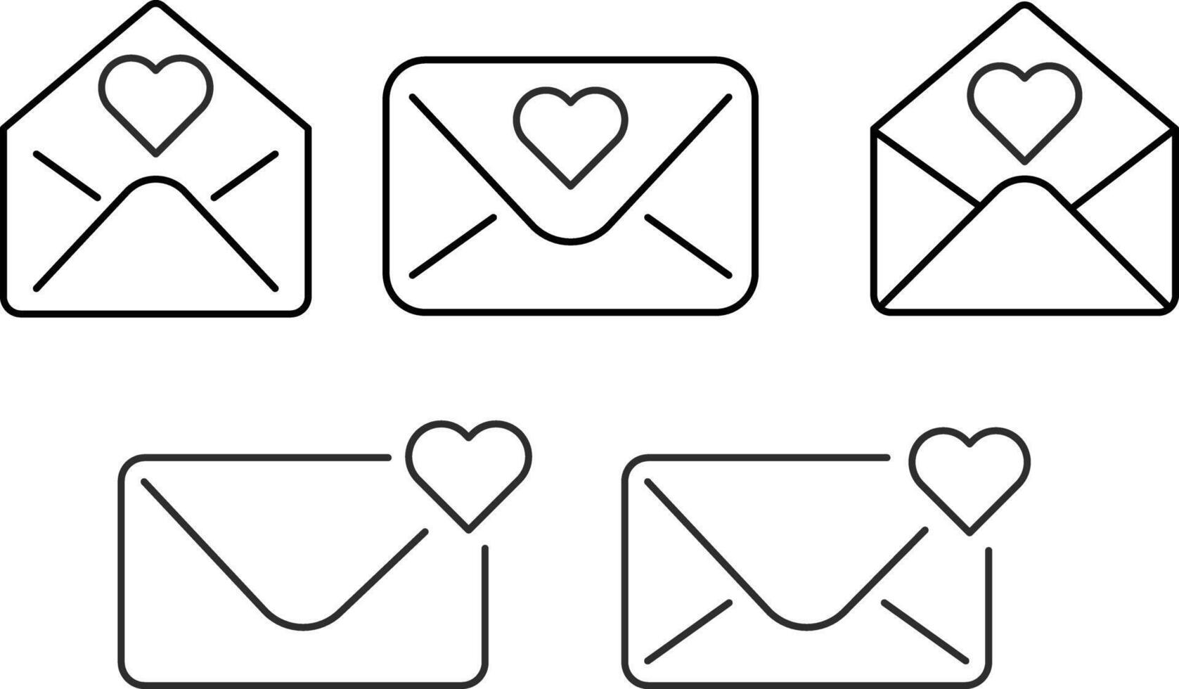 Love Letter icon set. envelope and tiny hearts flying. Valentine's Day Romance icons. heart sign. wedding invitation symbols vector