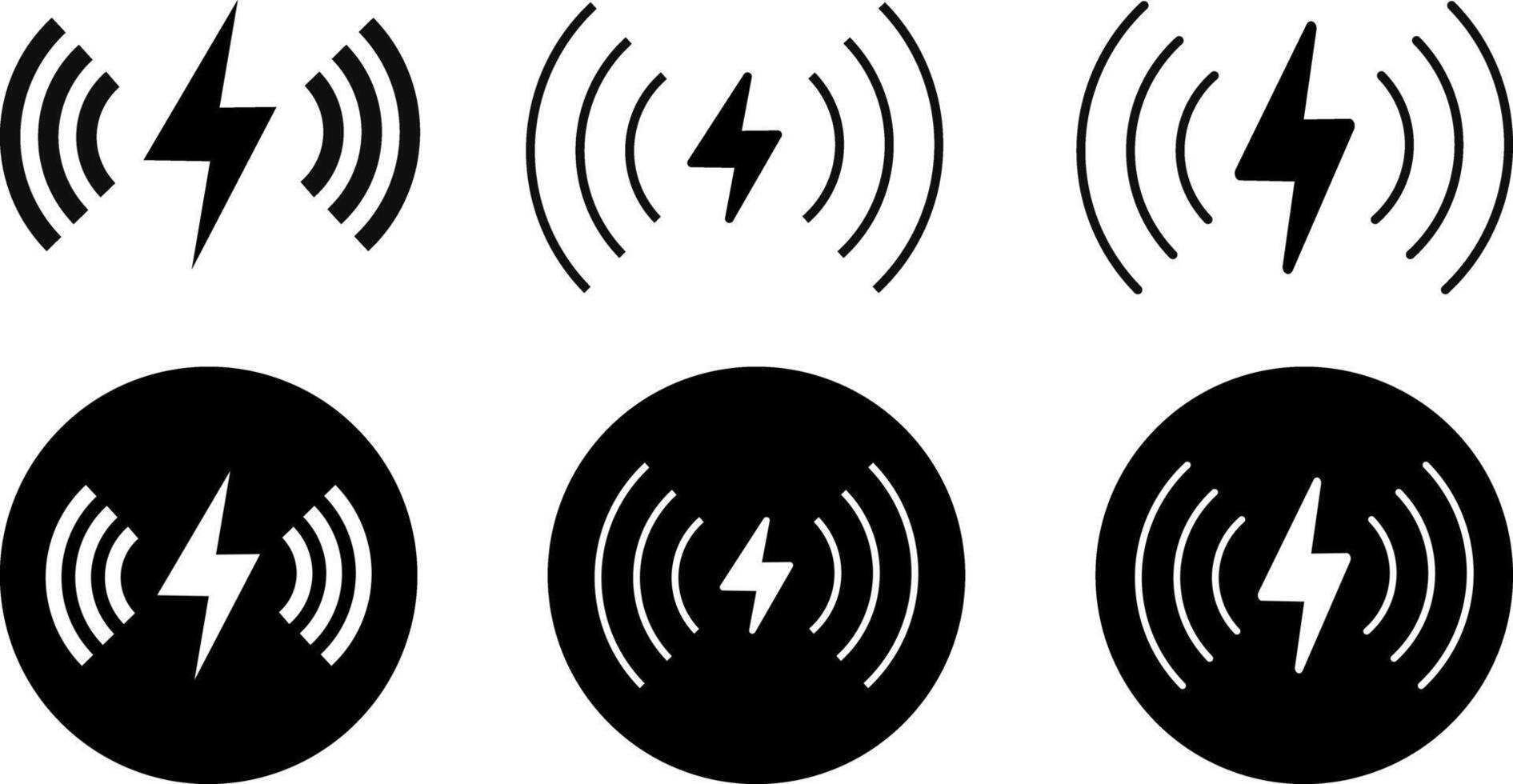 Wireless charging icon set. Glowing symbols with lightning bolts. Electromagnetic charger icons. Battery charge sign vector