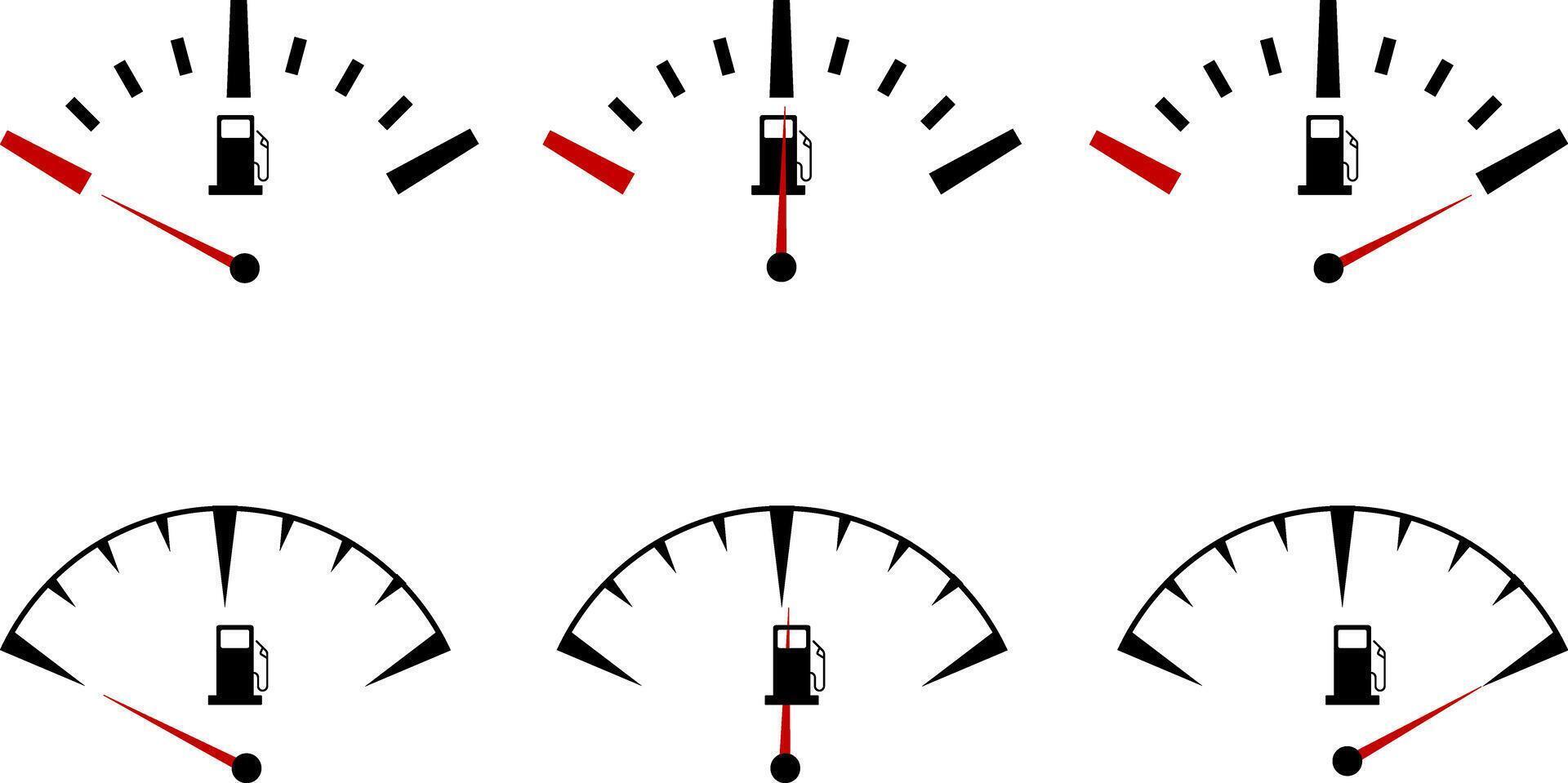 Fuel Meter set. speedometer icon. Low, medium, high speedometer sign. Rating Speedometer vector