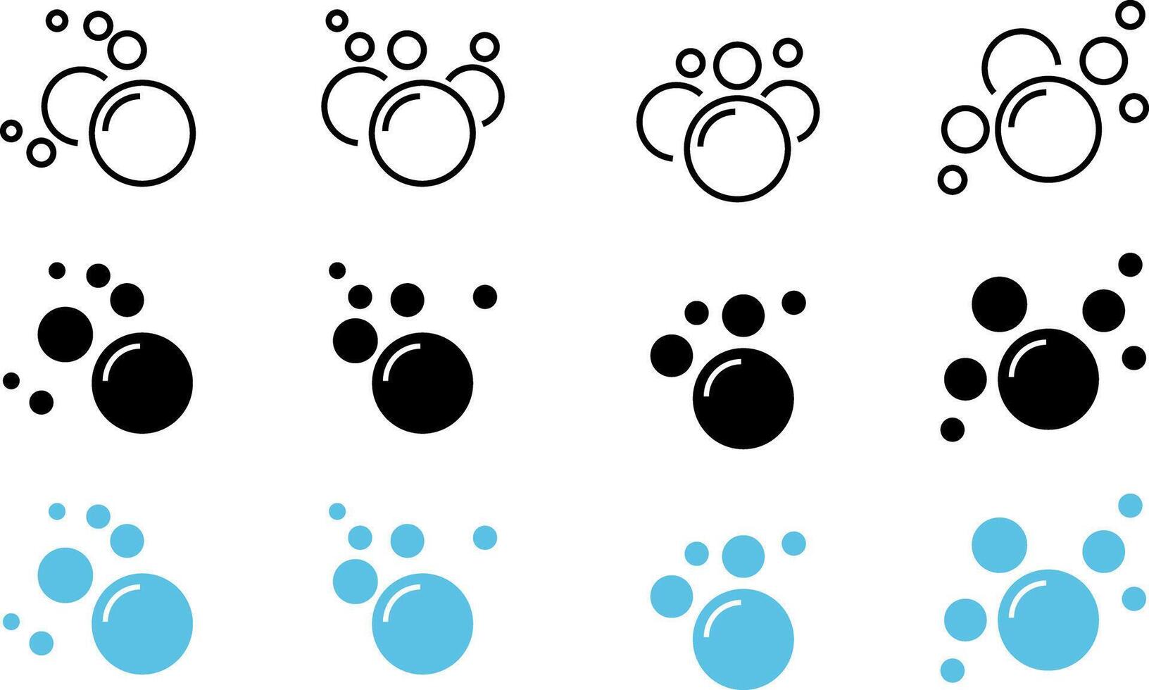 Soap bubbles icon set. Foam bubble symbol. Sparkling water. Fizzy soda drops signs. Oxygen sphere. Clean wash suds concept vector