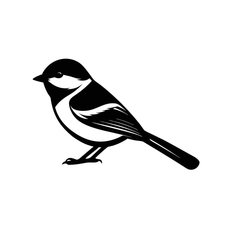 Chestnut Backed Chickadee silhouette art illustration and minimal black and white design vector