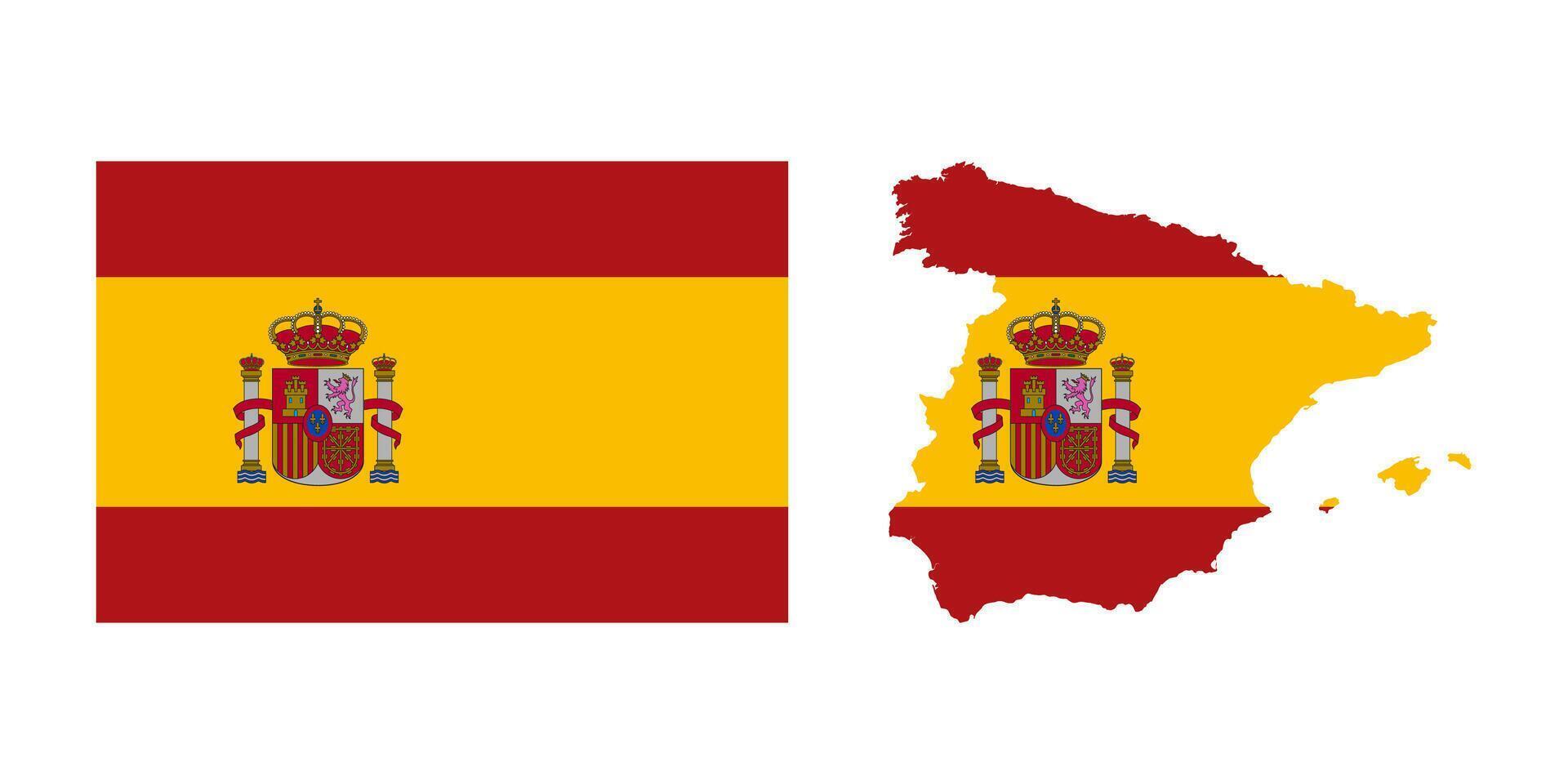 Spain flag map icon set vector