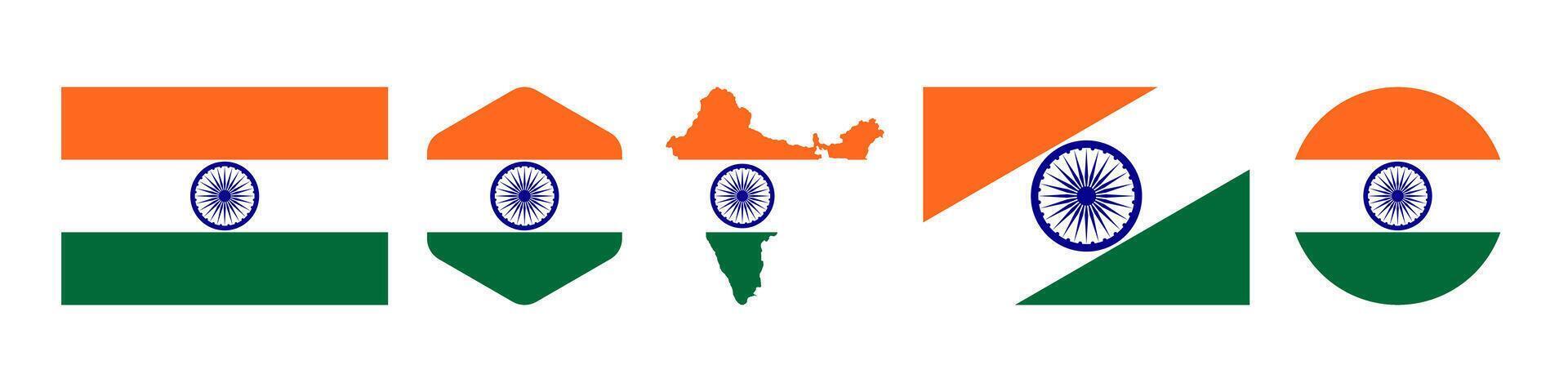 India flag map stickers icon set vector
