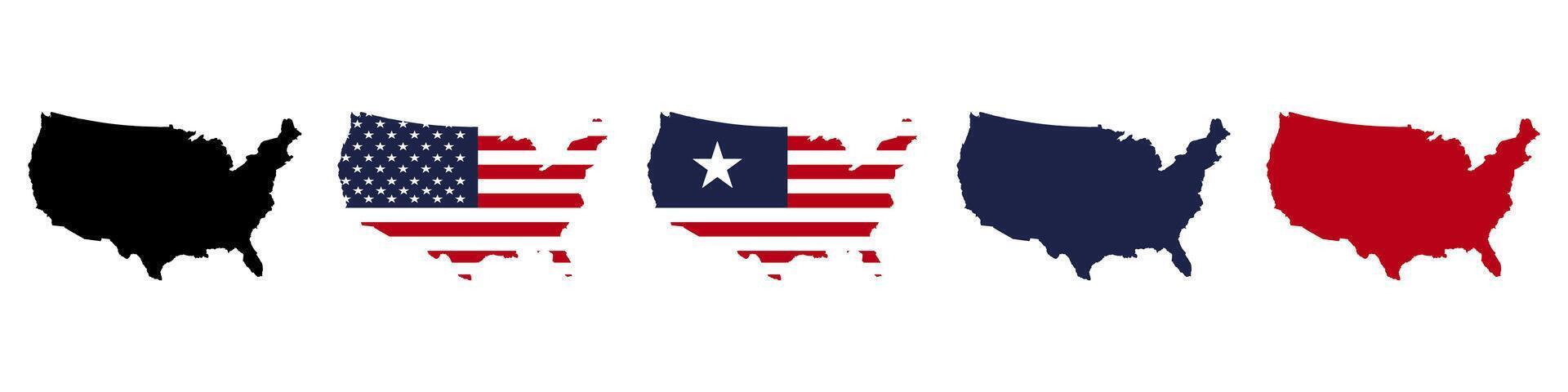 Usa flag map sticker icon set. vector