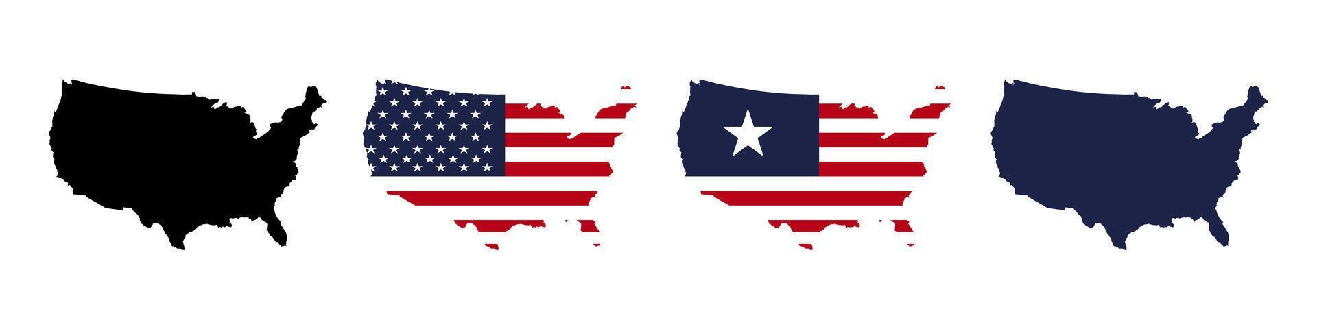 Usa flag map sticker icon set vector