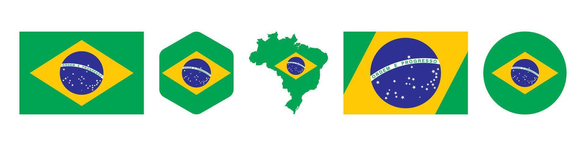 Brazil stickers flags icons set vector