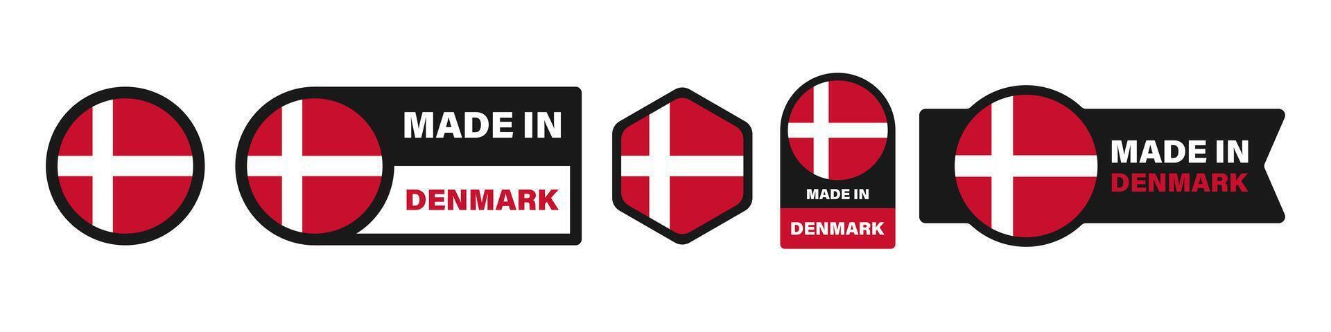 Made in Denmark flag stickers icons set vector