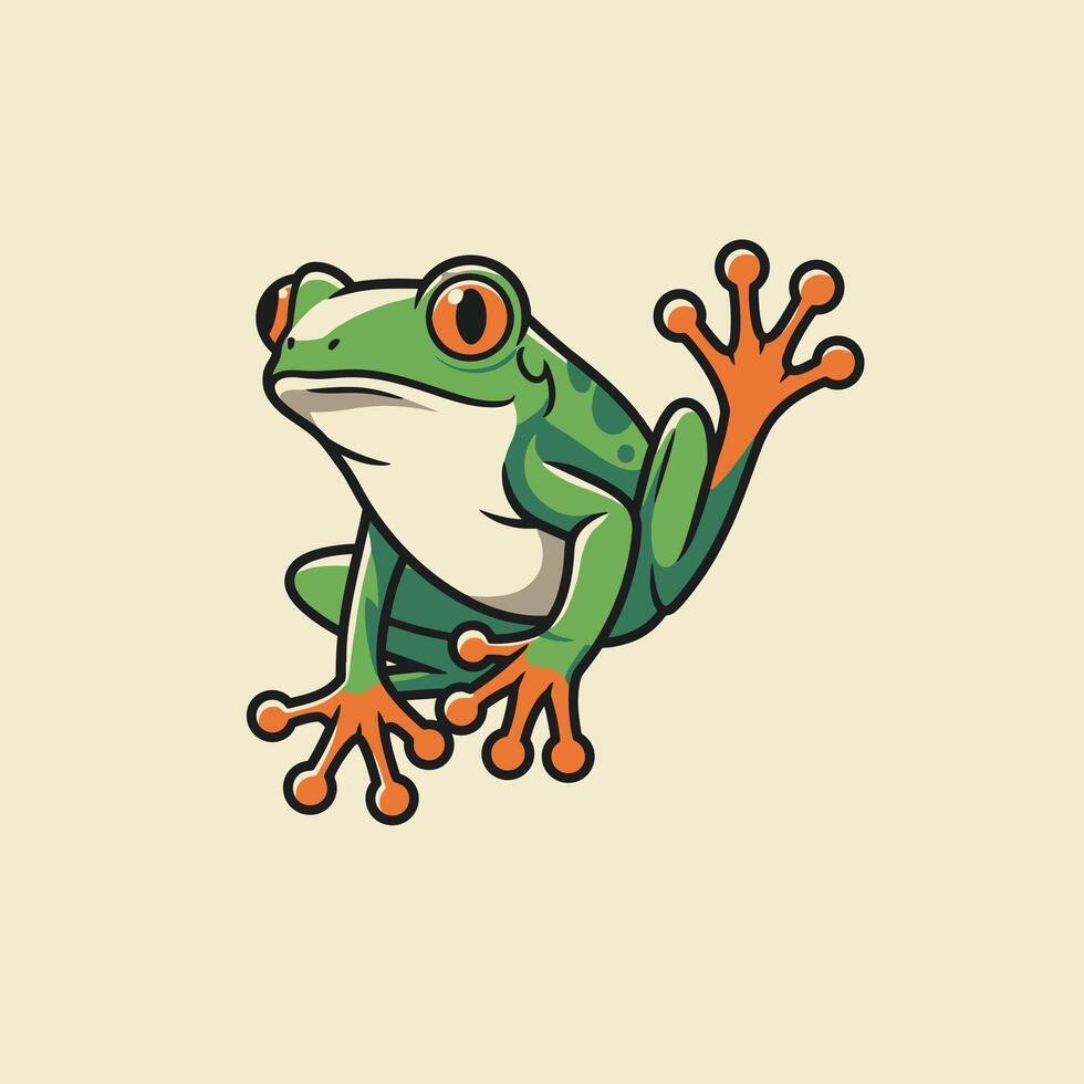 Cartoon frog with orange eyes and feet logo design vector
