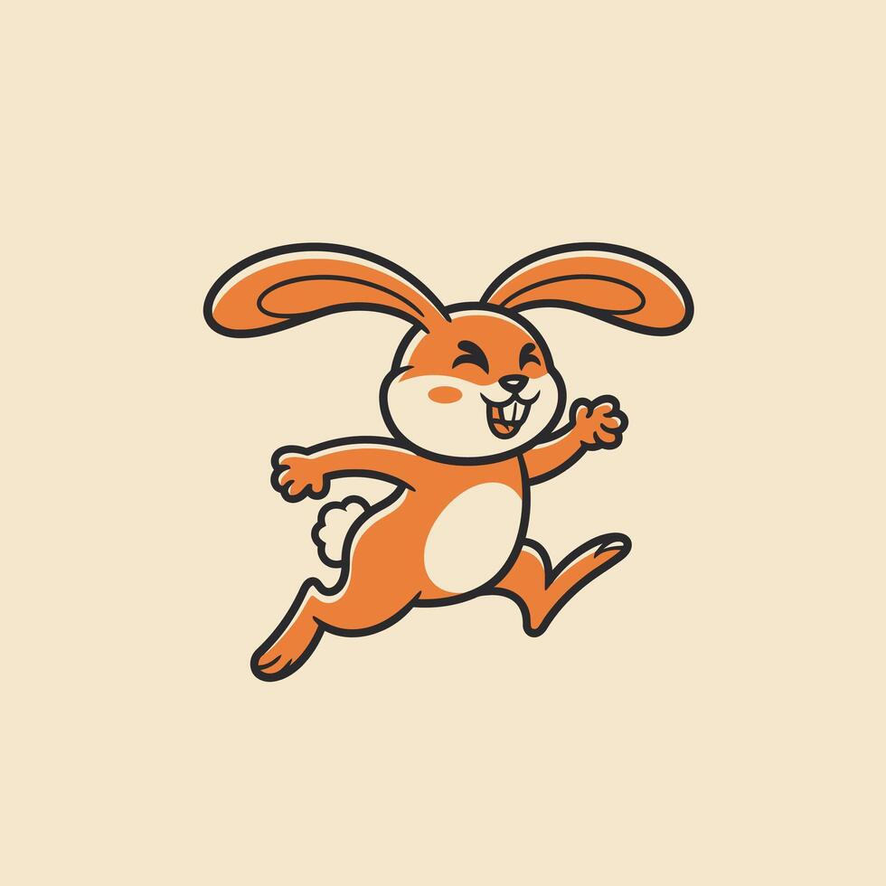 Cartoon rabbit running logo design on a beige background vector