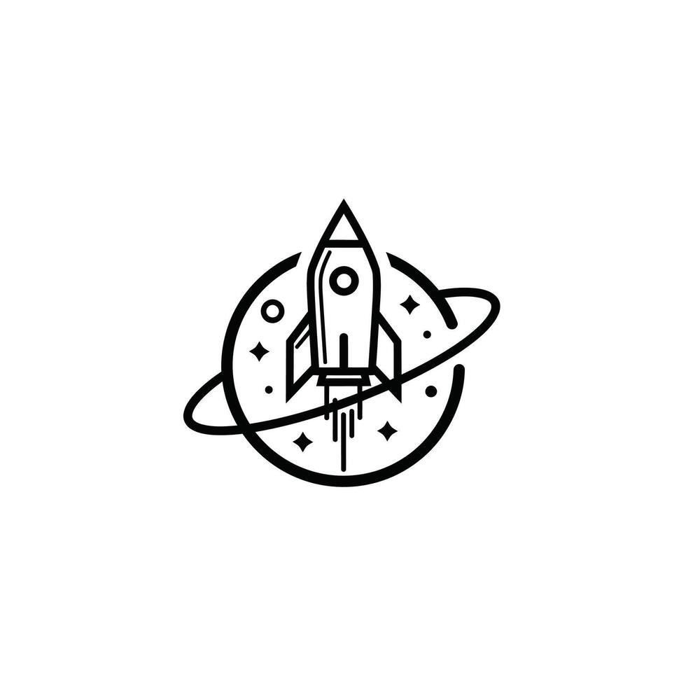 space rocket flying over a Saturn logo design vector