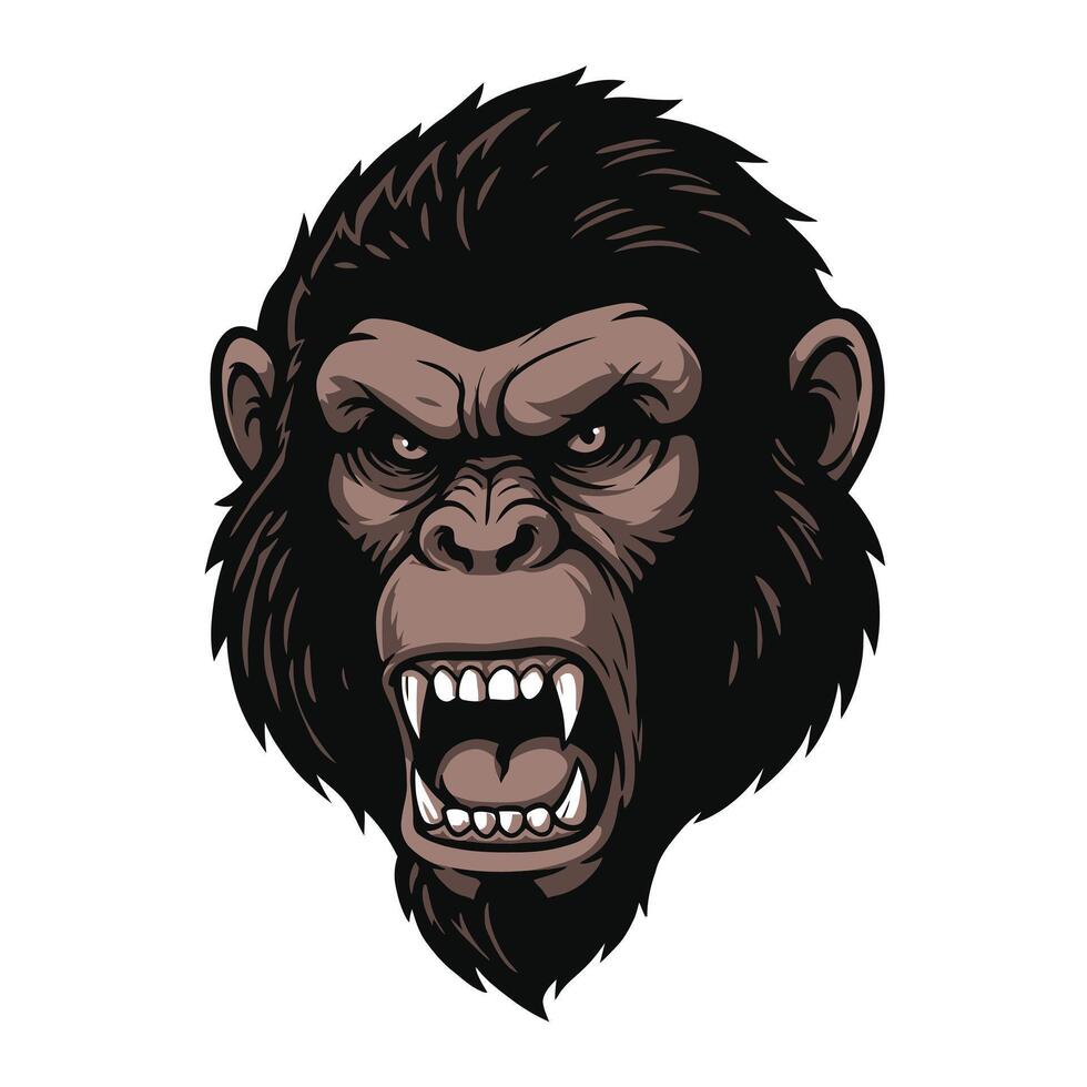 Gorilla head with teeth and fangs logo design vector