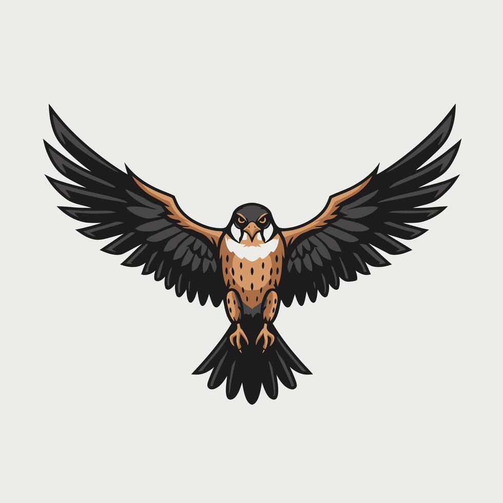 Black and brown bird with wings spread out logo design vector