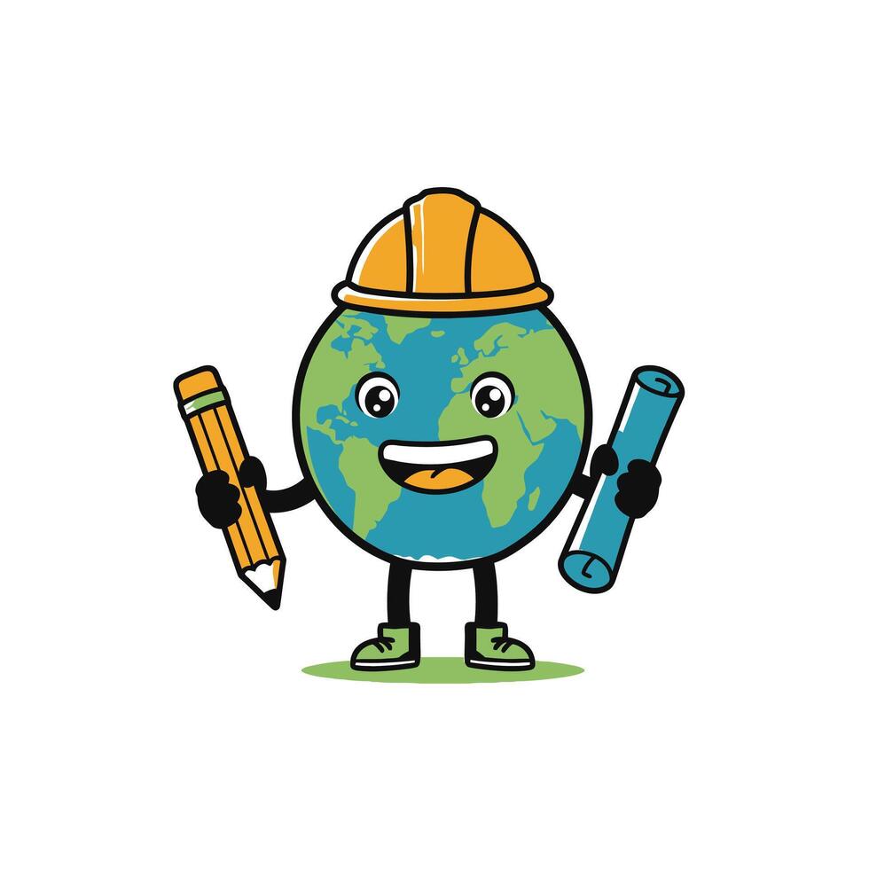 Earth holding a pencil and a paper scroll logo design vector