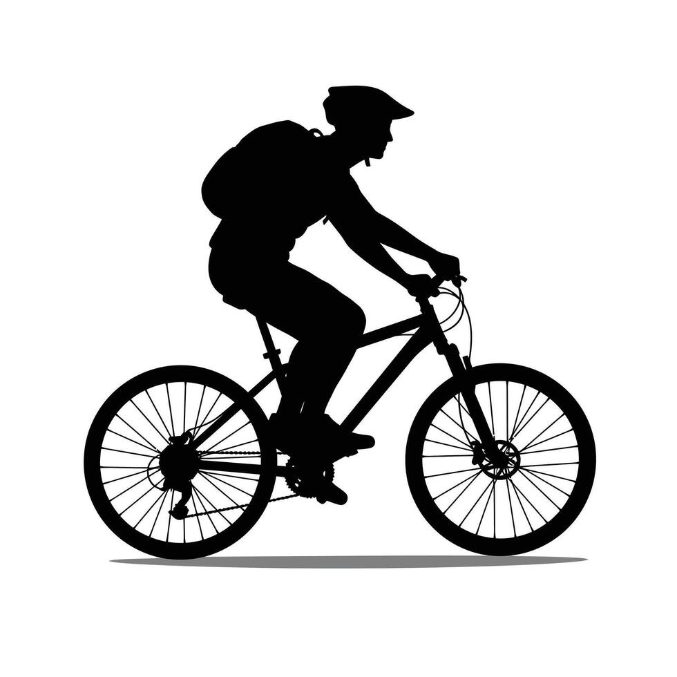 Man riding a bike wearing a backpack logo design vector