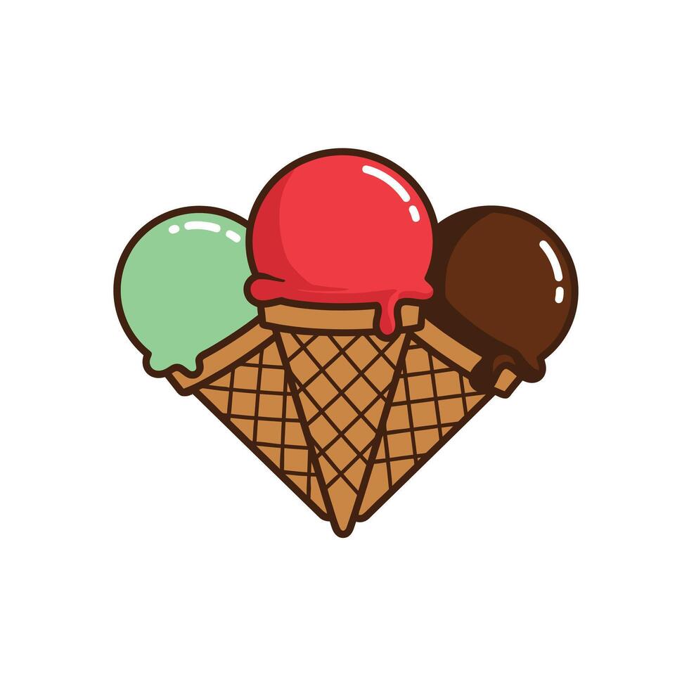 Ice cream cones in three different flavors logo design vector