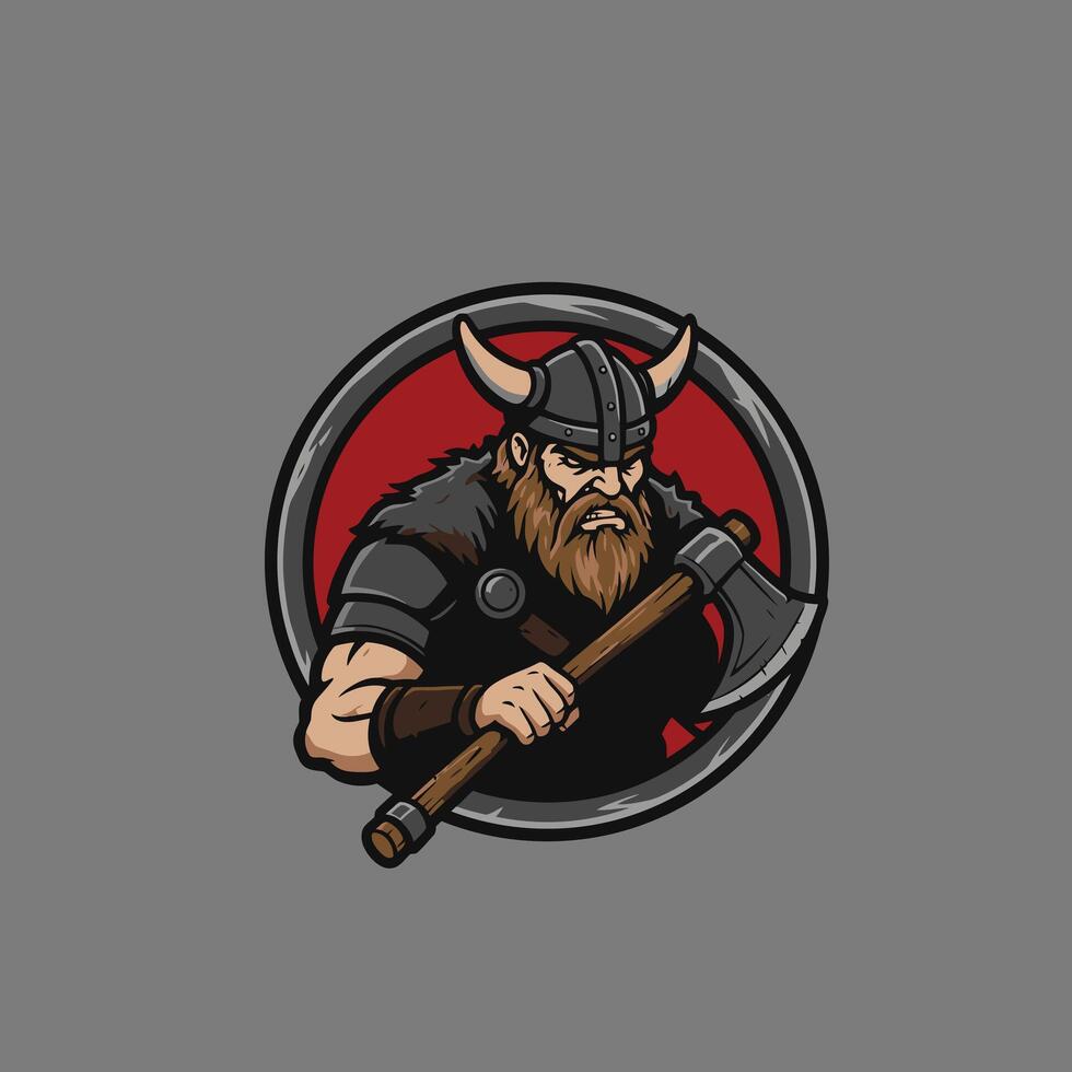 Viking holding an axe logo design vector