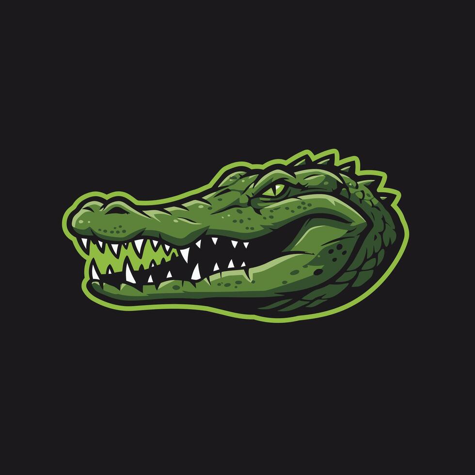 Green alligator head logo design on a black background vector