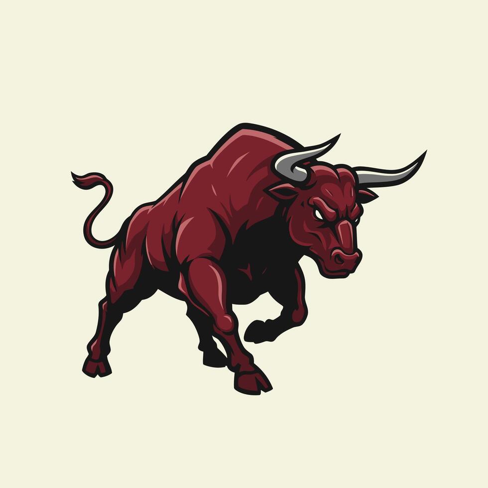 Bull with grey horns running logo design vector