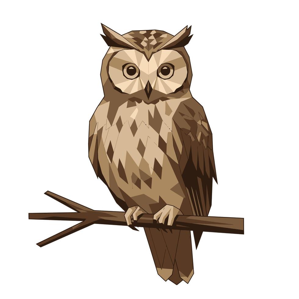 Brown owl sitting on a branch logo design vector