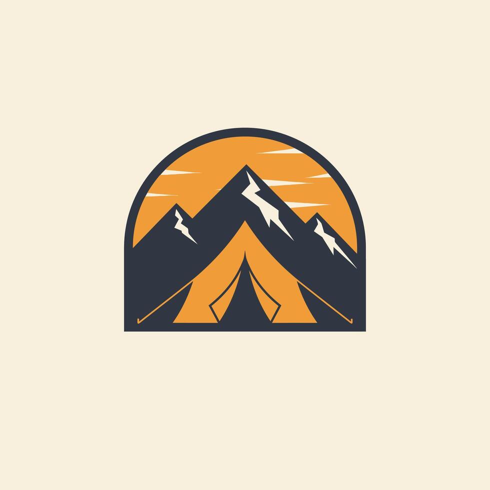 Logo design for a camping tent in front of a mountain vector