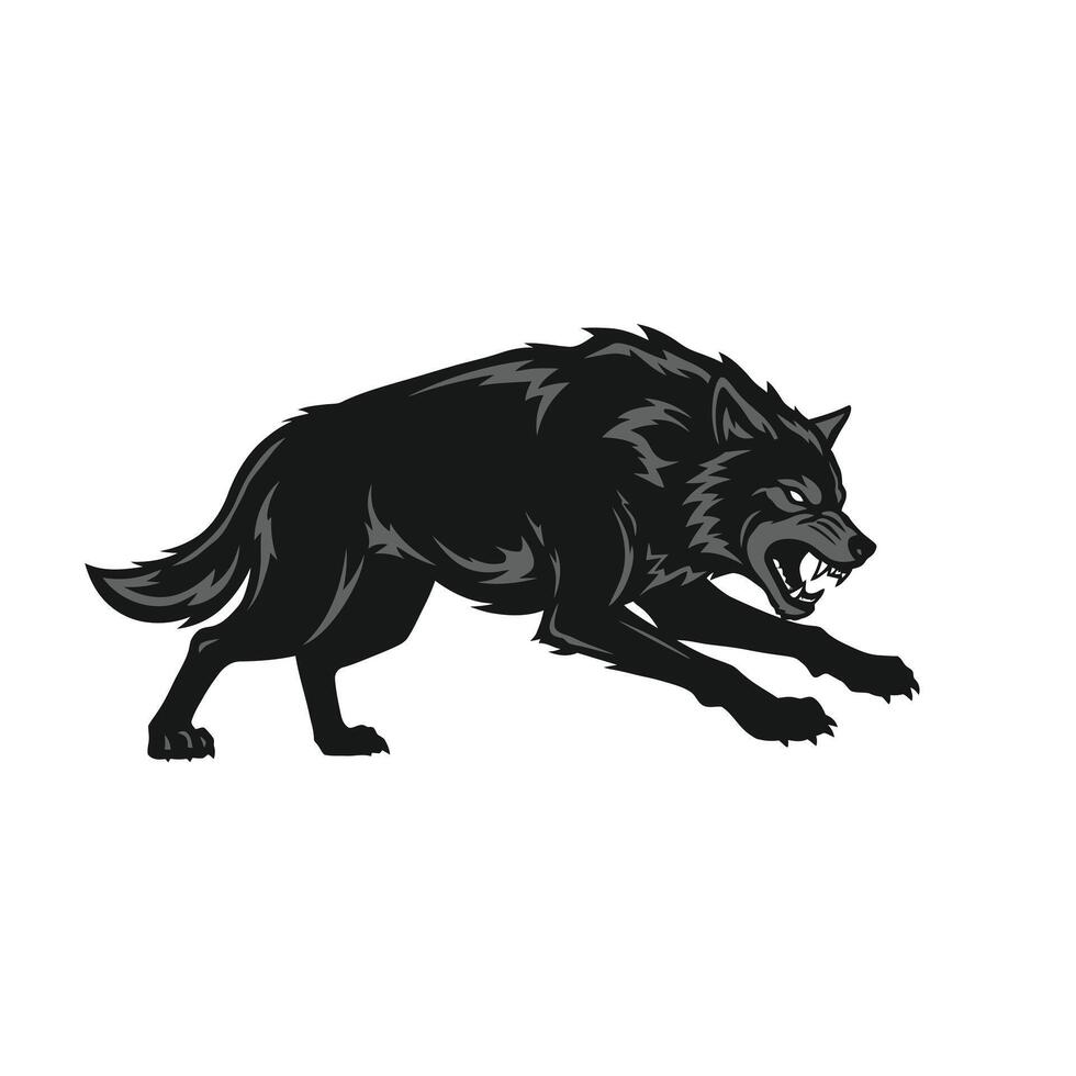 Logo design of a black wolf running on its hind legsf vector